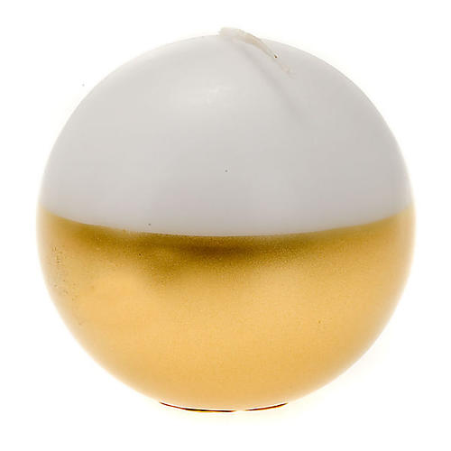 Christmas candle, sphere shaped, gold and white 1
