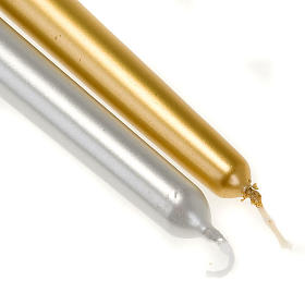 Christmas candle, cone shaped, gold and silver, 2 cm diameter