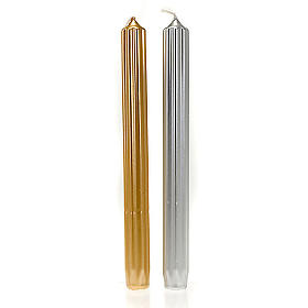 Christmas taper candle, gold and silver striped 2 cm diameter