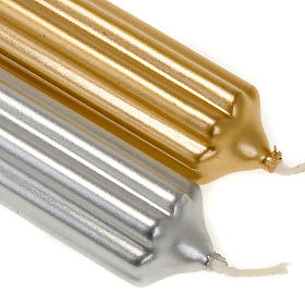 Christmas taper candle, gold and silver striped 2 cm diameter