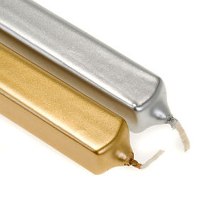 Candele natalizie: Candela di Natale quadrata oro e argento diam. 2 cm Candele natalizie: Candela di Natale quadrata oro e argento diam. 2 cm