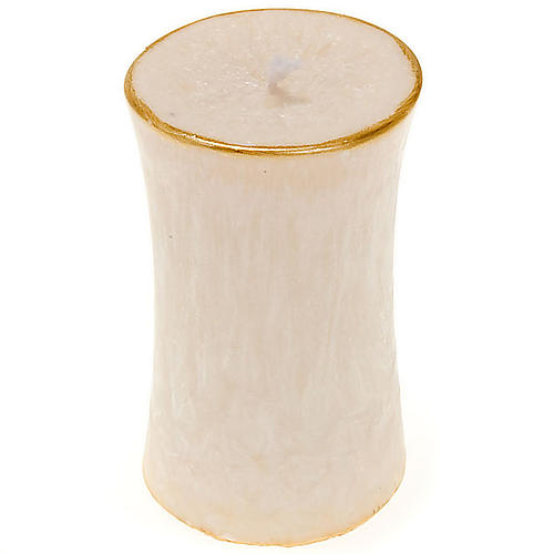Christmas candle, cylindrical, ivory with golden border, diam 7c 1