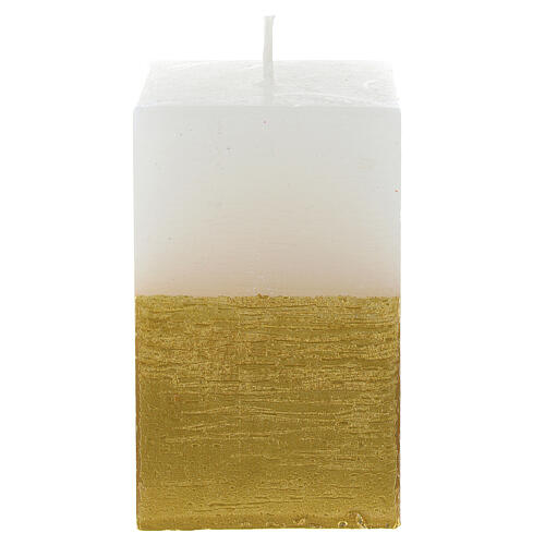 Christmas candle, golden and white square, diam 5.5cm 1