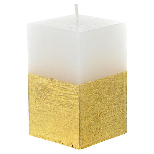 Christmas candle, golden and white square, diam 5.5cm 2