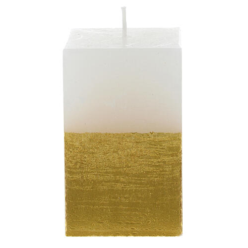Christmas candle, golden and white square, diam 5.5cm 3