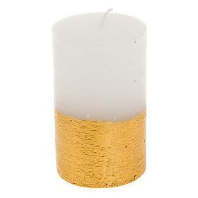 Christmas candle, golden and white cylinder, diam 5.5cm