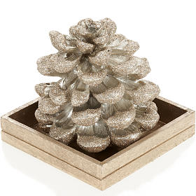 Bougies de Noel: Bougie de Noel pomme de pin champagne