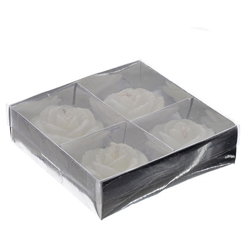 Christmas candles, white roses with glitter, 4pcs 2
