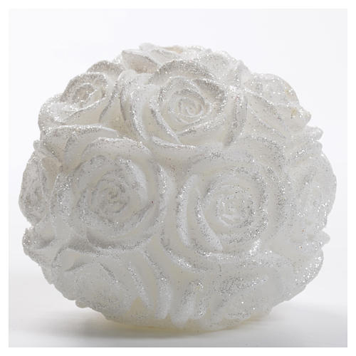Christmas candle sphere white roses & glitter 1
