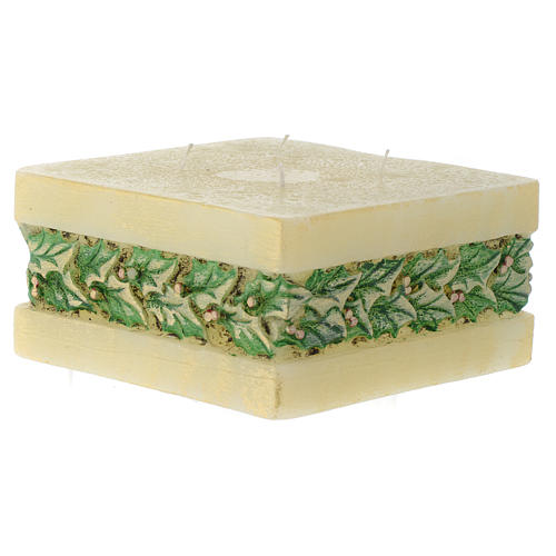 Christmas candle with holly, rectangular prism shape 2
