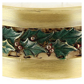 Christmas candle with holly, cylinder shape
