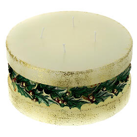 Christmas candle with holly, cylinder shape