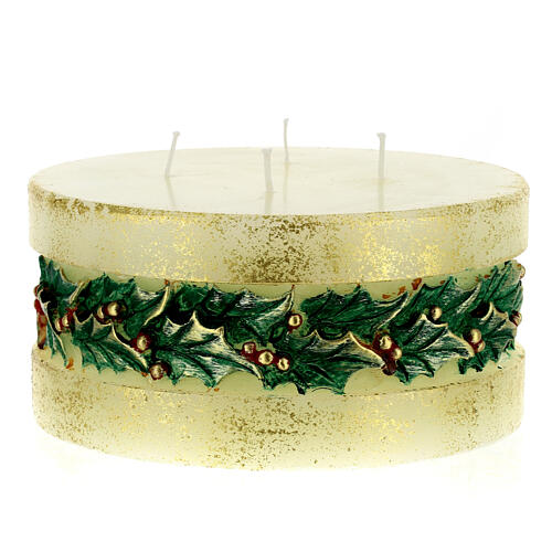 Christmas candle with holly, cylinder shape 2