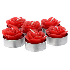 Candele natalizie: Candela di Natale rosa rossa set 6 pz Candele natalizie: Candela di Natale rosa rossa set 6 pz