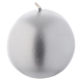Vela navideña esfera color plata, diámetro 8 cm