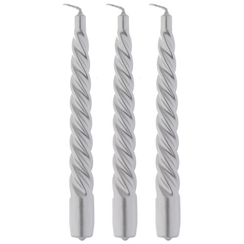 Candela natalizia tortiglione argento 20 cm set 3 pz 1