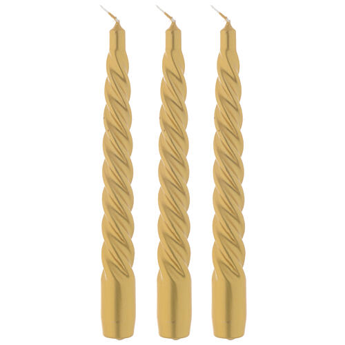 Vela natalícia torcida ouro 20 cm conjunto 3 peças 1