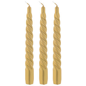 Christmas candle set with spiral, in golden color 20cm