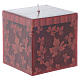 Square Christmas candle with leaf decoration, red 7.5 cm s1