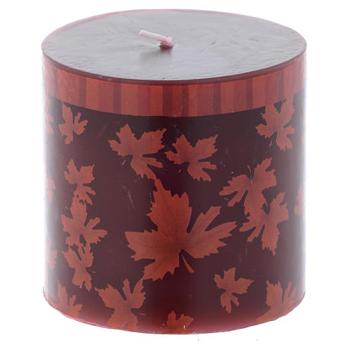 Cylinder Christmas candle with leaf decoration, red 7.5cm 1