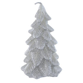 Christmas tree candle, silver colour measuring 11cm