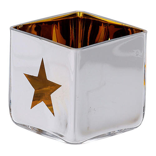 Christmas Tea light holder, square with yellow decoration 3