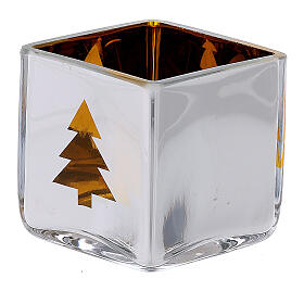 Porta vela de Navidad cúbico amarillo con decoraciones surtidas