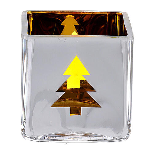 Christmas Tealight holder, square with yellow decoration 1