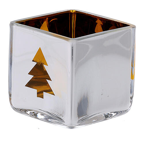 Christmas Tealight holder, square with yellow decoration 2