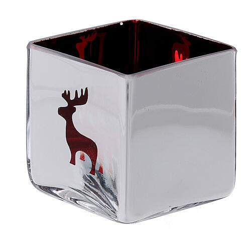 Christmas Tea light holder, square with red decoration 2