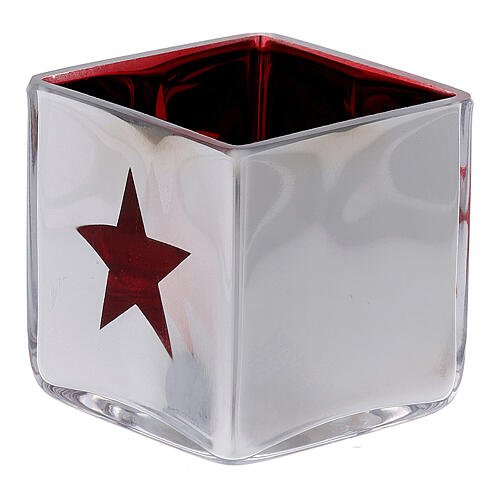 Christmas Tea light holder, square with red decoration 3