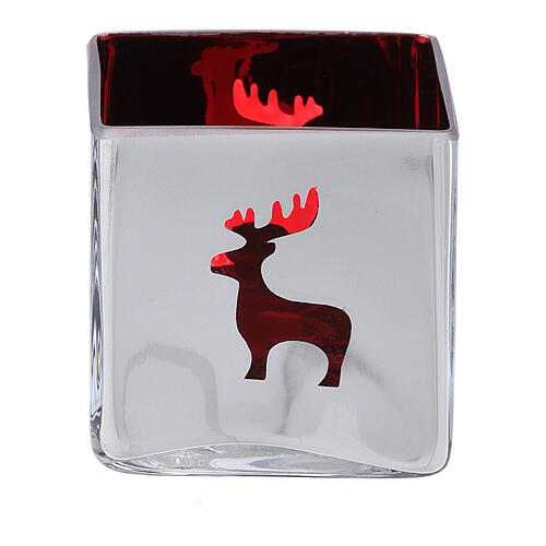 Porta vela de Navidad cúbico rojo con decoraciones surtidas 1
