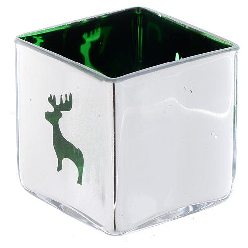 Christmas Tea light holder, square with green decoration 1