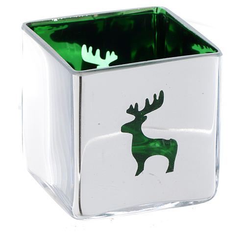 Christmas Tea light holder, square with green decoration 2