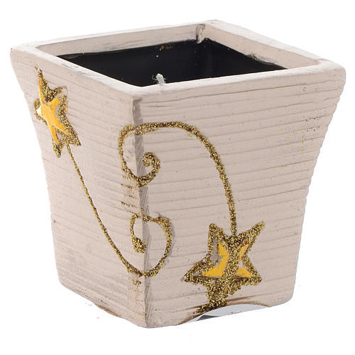 Christmas candle with golden stars in square jar 1