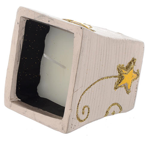 Christmas candle with golden stars in square jar 2
