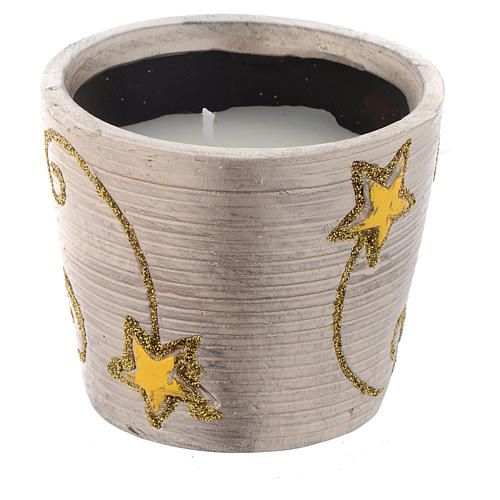 Christmas candle with golden stars in round jar 1