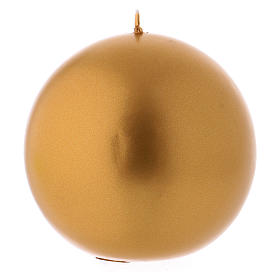 Weihnachtskerze in Kugelform mit goldfarbenen Siegellack überzogen 10 cm