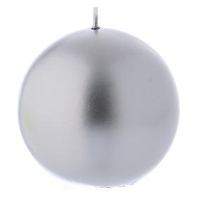 Round Christmas candle in wax, metallic effect silver diam. 10 cm