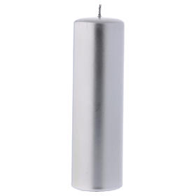 Christmas candle in wax, metallic effect silver 20x6 cm