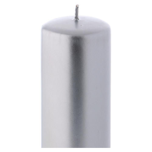 Christmas candle in wax, metallic effect silver 20x6 cm 2