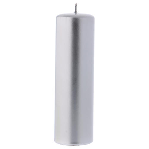 Christmas metallic pillar candle, Ceralacca, 20x8 cm silver 1