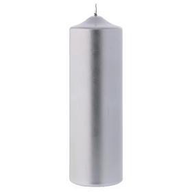 Christmas candle in wax, metallic effect silver 24x8 cm