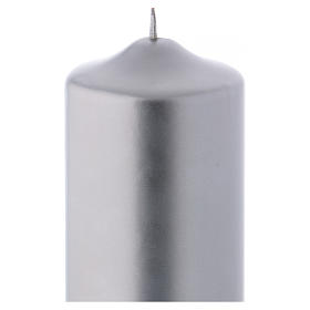 Christmas candle in wax, metallic effect silver 24x8 cm