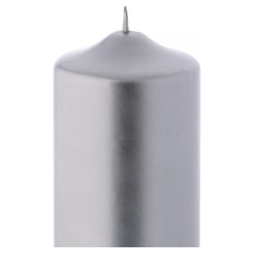 Christmas candle in wax, metallic effect silver 24x8 cm 2