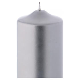 Christmas candle in metallic silver, Ceralacca 24x8 cm