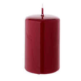 Shiny dark red Christmas pillar candle 80x50 mm