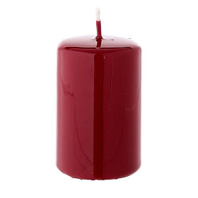 Shiny dark red Christmas pillar candle 80x50 mm