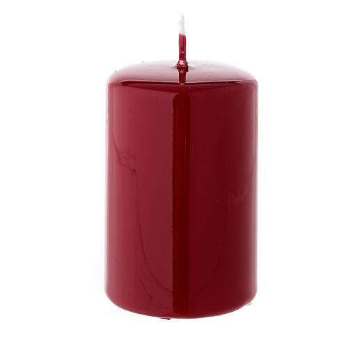 Shiny dark red Christmas pillar candle 80x50 mm 1