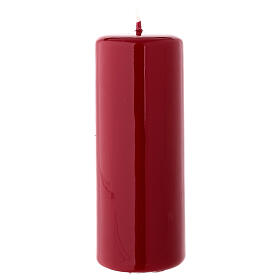 Shiny burgundy Christmas pillar candle 130x50 mm
